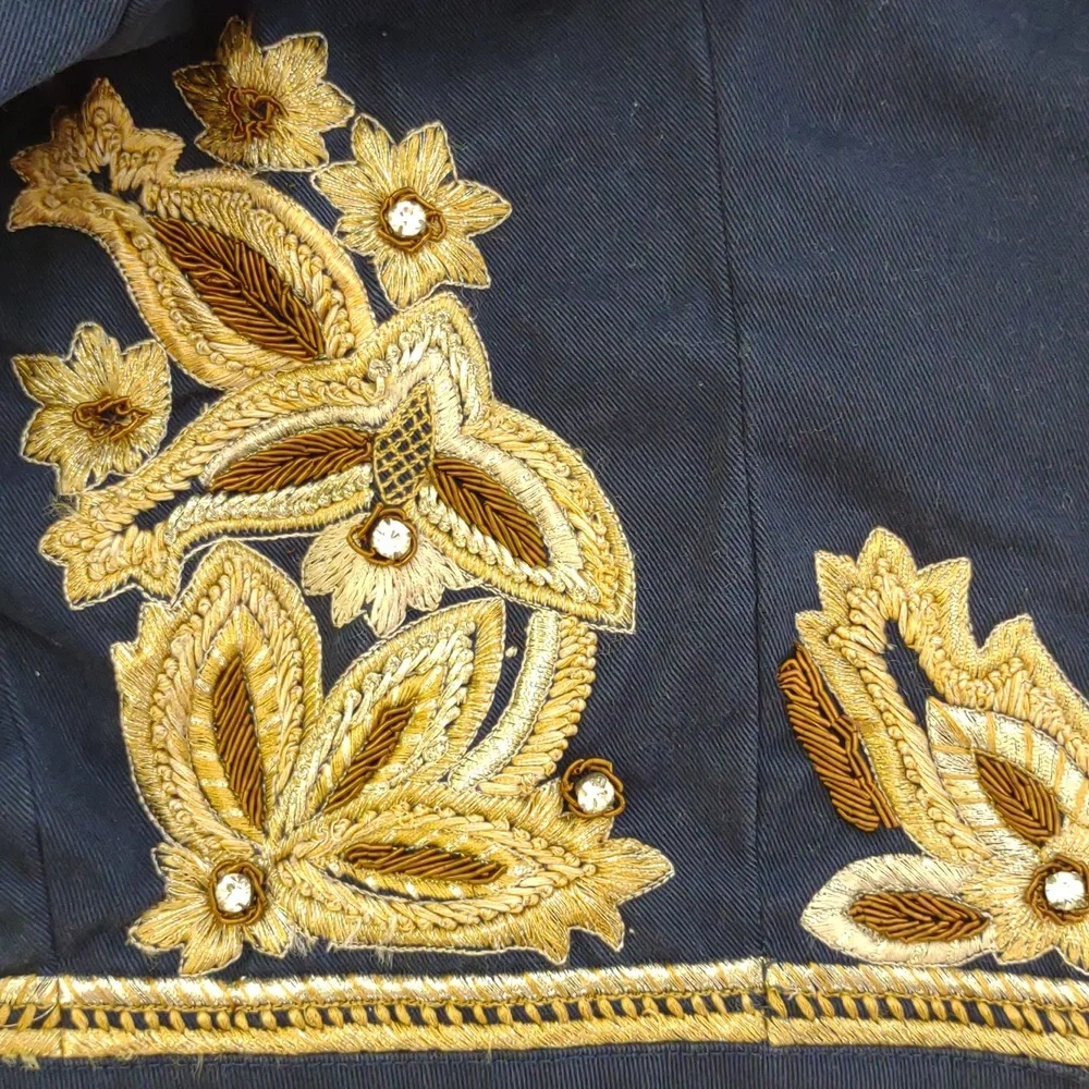 90s Cropped Hussar Jacket – Navy & Gold Statement Military Blazer - Picture 9 of 13